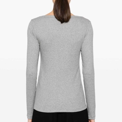 Underlay shirt slimming and minimalist long sleeved T-shirt with low round neck U-shaped top
