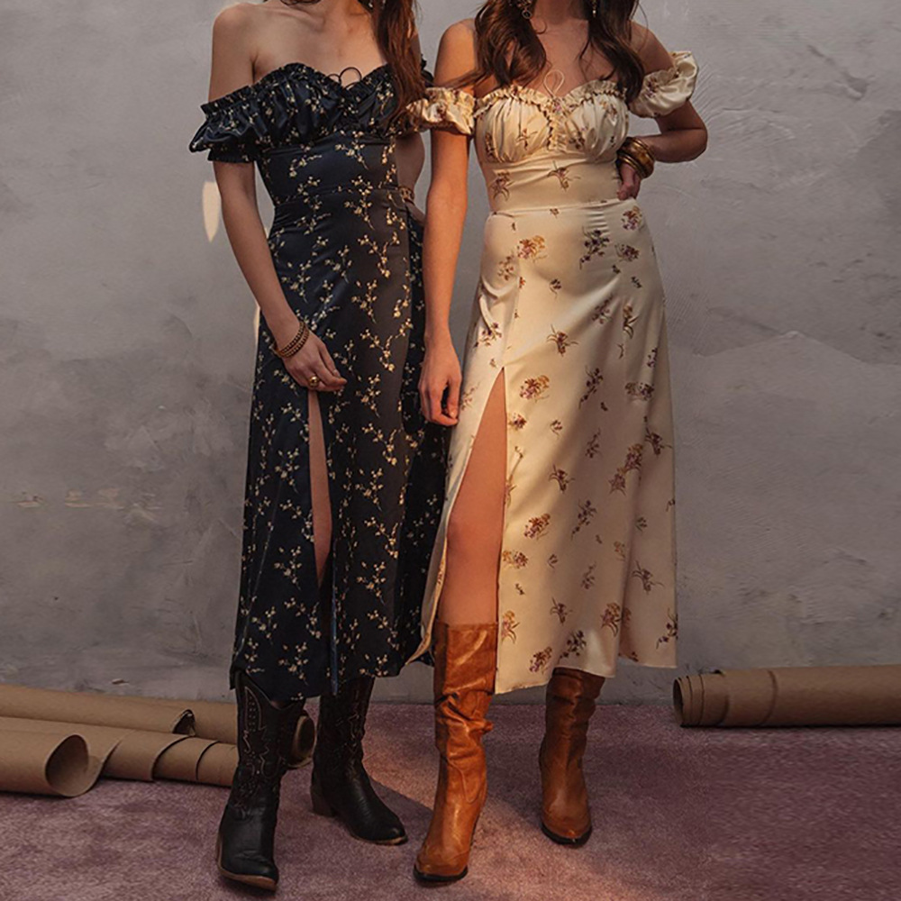 Sexy, elegant, and fashionable off the shoulder mid length floral dress