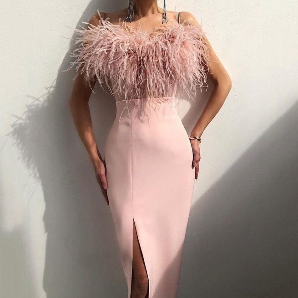Hanging Feather Dress, Banquet Slim Fit, Elegant and Slim Wrapped Arm Dress