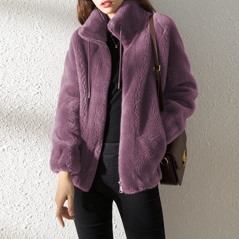 Standing Neck Warm Sweater for Women's Cardigan Zipper Fleece Claw Coat for Women