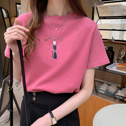 New Short sleeved T-shirt Women's Loose Print Round Neck T-shirt