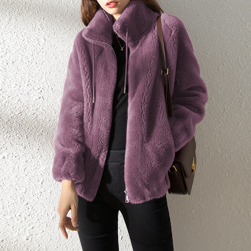 Standing Neck Warm Sweater for Women's Cardigan Zipper Fleece Claw Coa
