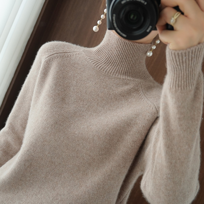 Solid Color High Neck Knitted Bottom Sweater for Women