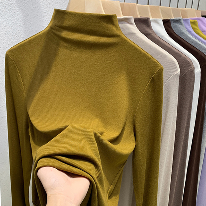 Autumn and Winter New Half High Neck Inner Layered Solid Color Bottom Shirt