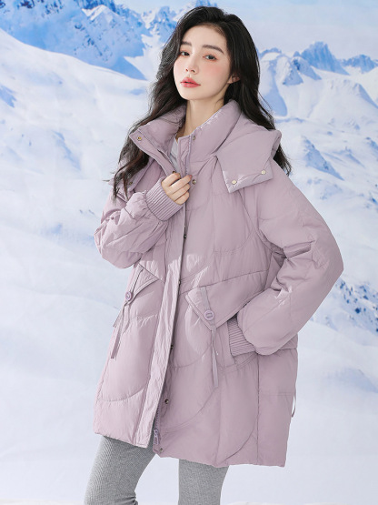 Large size pregnant women's loose fitting medium length down jacket