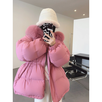 Drawstring hooded women's matte down jacket