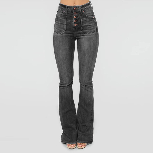 Button up slim denim pants for women