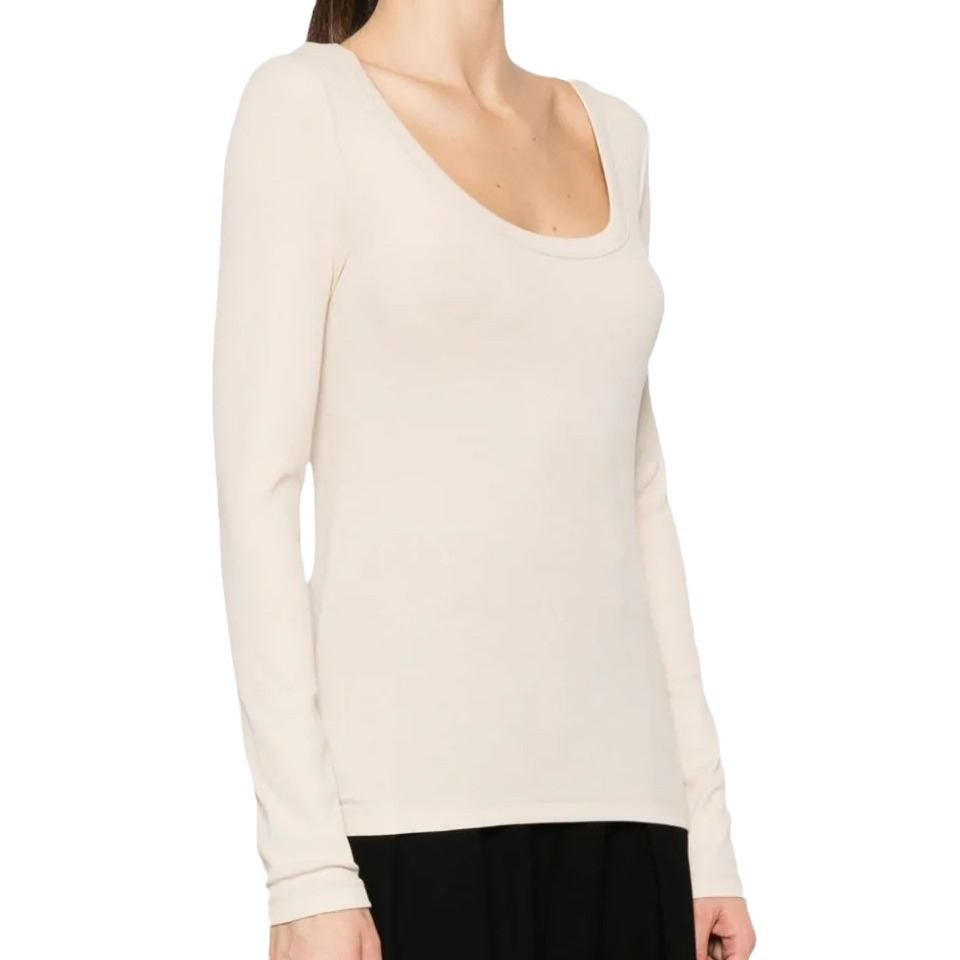Underlay shirt slimming and minimalist long sleeved T-shirt with low round neck U-shaped top