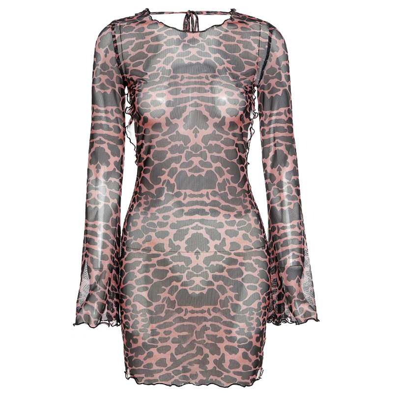 New Women's Fashion Hanging Neck Flare Sleeves Sexy Open Back Slim Fit Wrapped Hip Dress for Women
