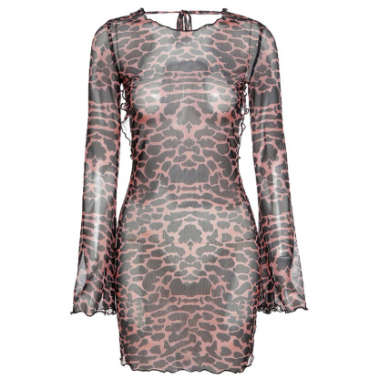 New Women's Fashion Hanging Neck Flare Sleeves Sexy Open Back Slim Fit Wrapped Hip Dress for Women