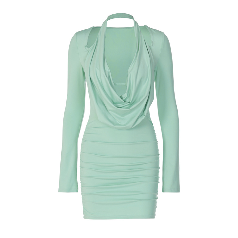 Chest leakage, waist reduction, slim fit, wrinkled buttocks wrapped dress for women