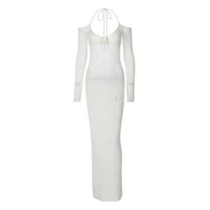 New sexy backless lace up slim fit hollow out long sleeved dress