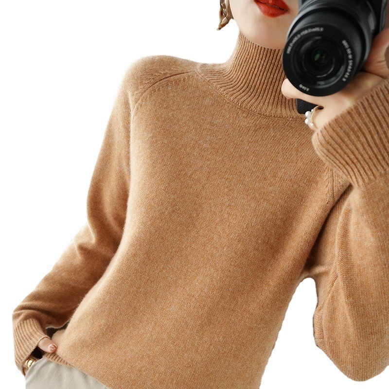 Solid Color High Neck Knitted Bottom Sweater for Women