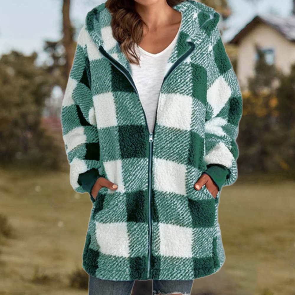 Women Oversized Hoodie Plaid Loose Overcoat