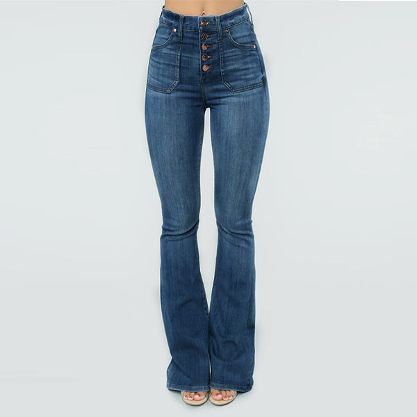 Button up slim denim pants for women