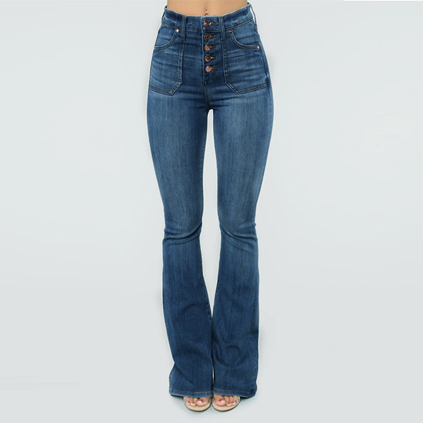 Button up slim denim pants for women