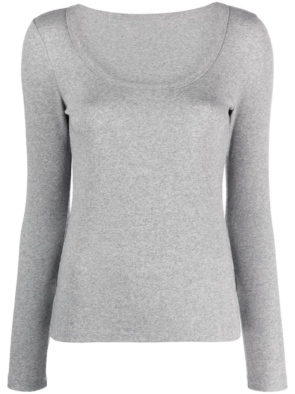 Underlay shirt slimming and minimalist long sleeved T-shirt with low round neck U-shaped top