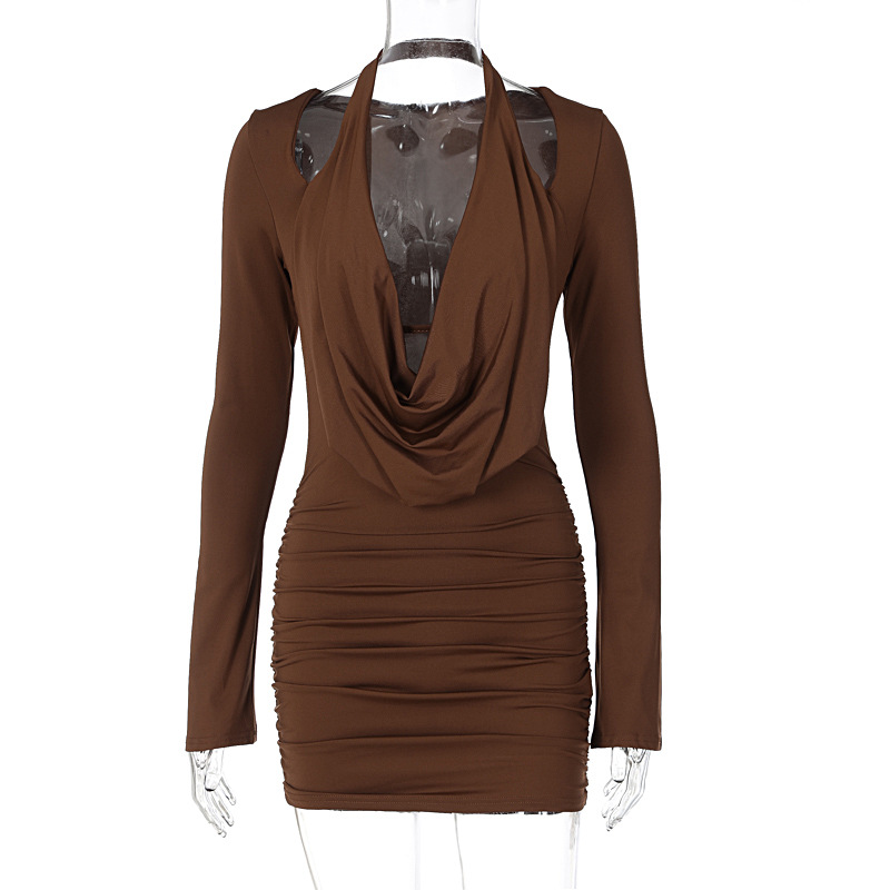 Chest leakage, waist reduction, slim fit, wrinkled buttocks wrapped dress for women