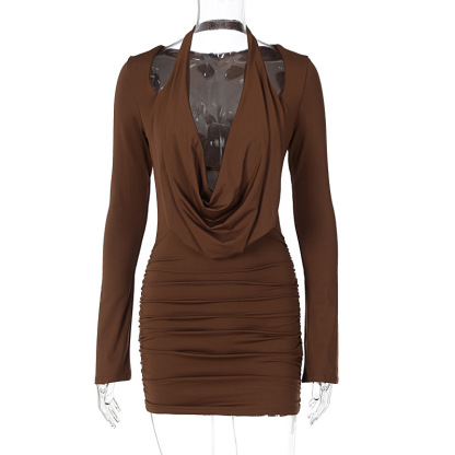 Chest leakage, waist reduction, slim fit, wrinkled buttocks wrapped dress for women