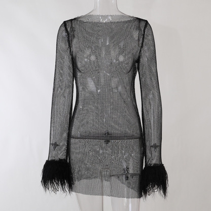 New Fashionable and Sexy Women's Dress with Fleece Fine Sparkling Mesh Dress