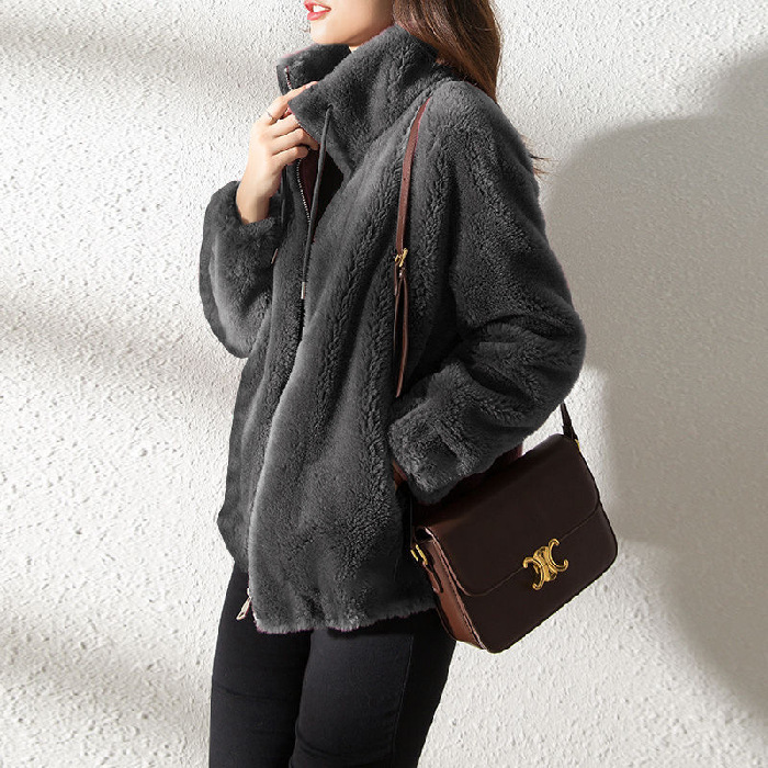 Standing Neck Warm Sweater for Women's Cardigan Zipper Fleece Claw Coat for Women