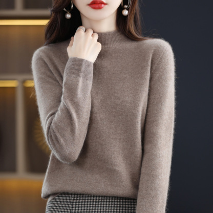 Women's Half High Neck Loose Bottom Knitted Sweater