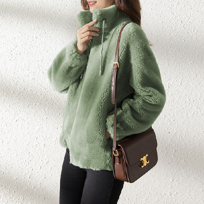 Standing Neck Warm Sweater for Women's Cardigan Zipper Fleece Claw Coat for Women