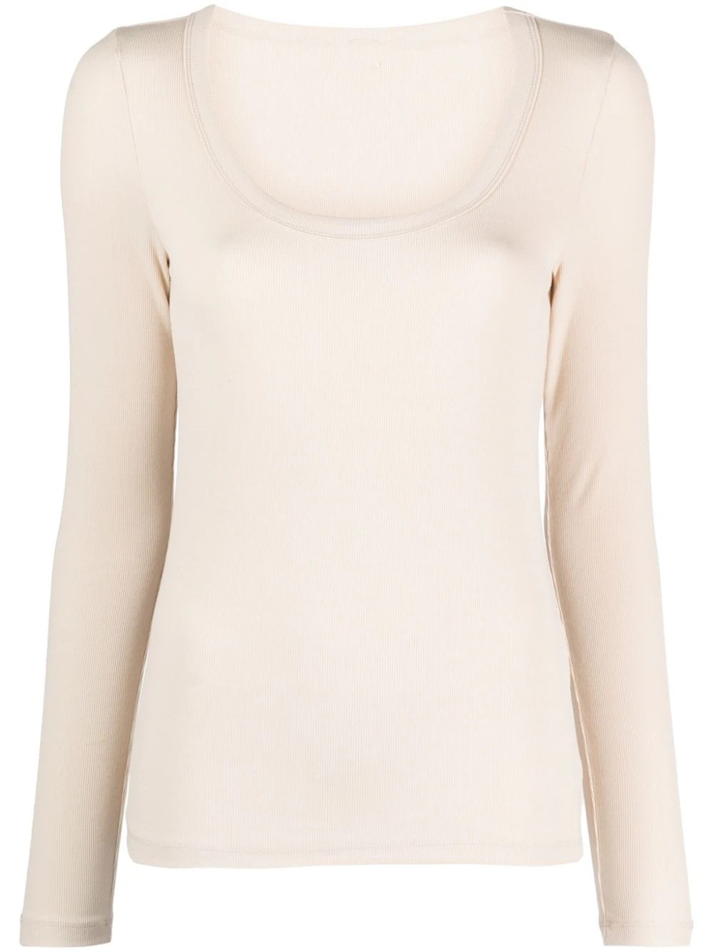 Underlay shirt slimming and minimalist long sleeved T-shirt with low round neck U-shaped top