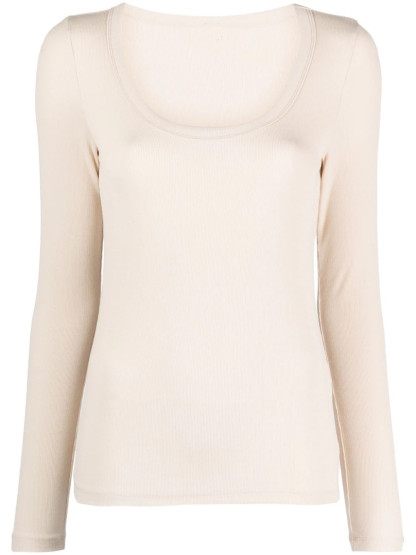 Underlay shirt slimming and minimalist long sleeved T-shirt with low round neck U-shaped top