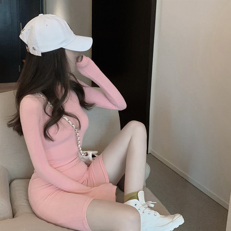 Knitted suit women's spring and autumn navel exposed top
