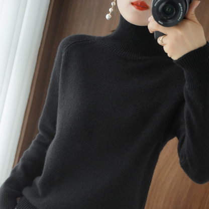 Solid Color High Neck Knitted Bottom Sweater for Women
