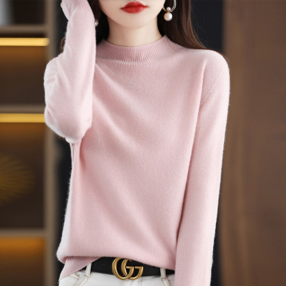 Women's Half High Neck Loose Bottom Knitted Sweater