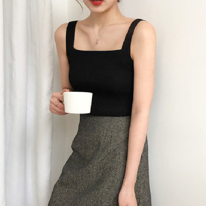 Short camisole vest for women's outerwear, new summer slimming and sexy knitted top for inner layering