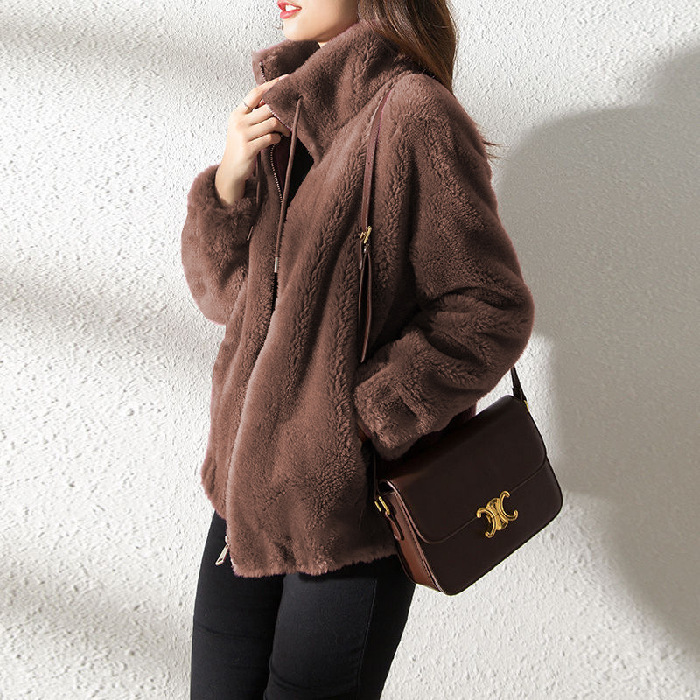 Standing Neck Warm Sweater for Women's Cardigan Zipper Fleece Claw Coat for Women