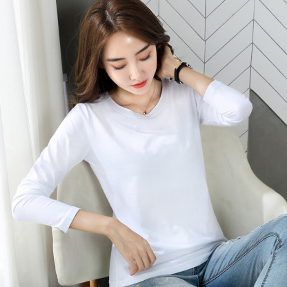 Women's solid color long sleeved T-shirt