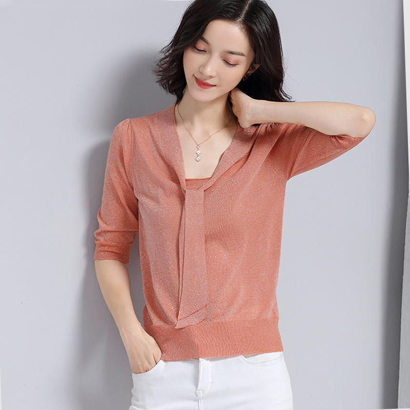 Thin short sleeved knit sweater