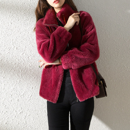 Standing Neck Warm Sweater for Women's Cardigan Zipper Fleece Claw Coat for Women