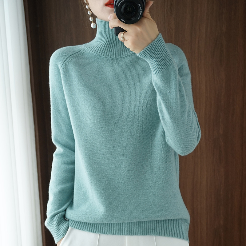 Solid Color High Neck Knitted Bottom Sweater for Women