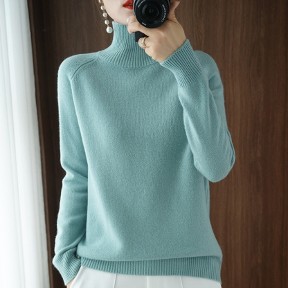 Solid Color High Neck Knitted Bottom Sweater for Women