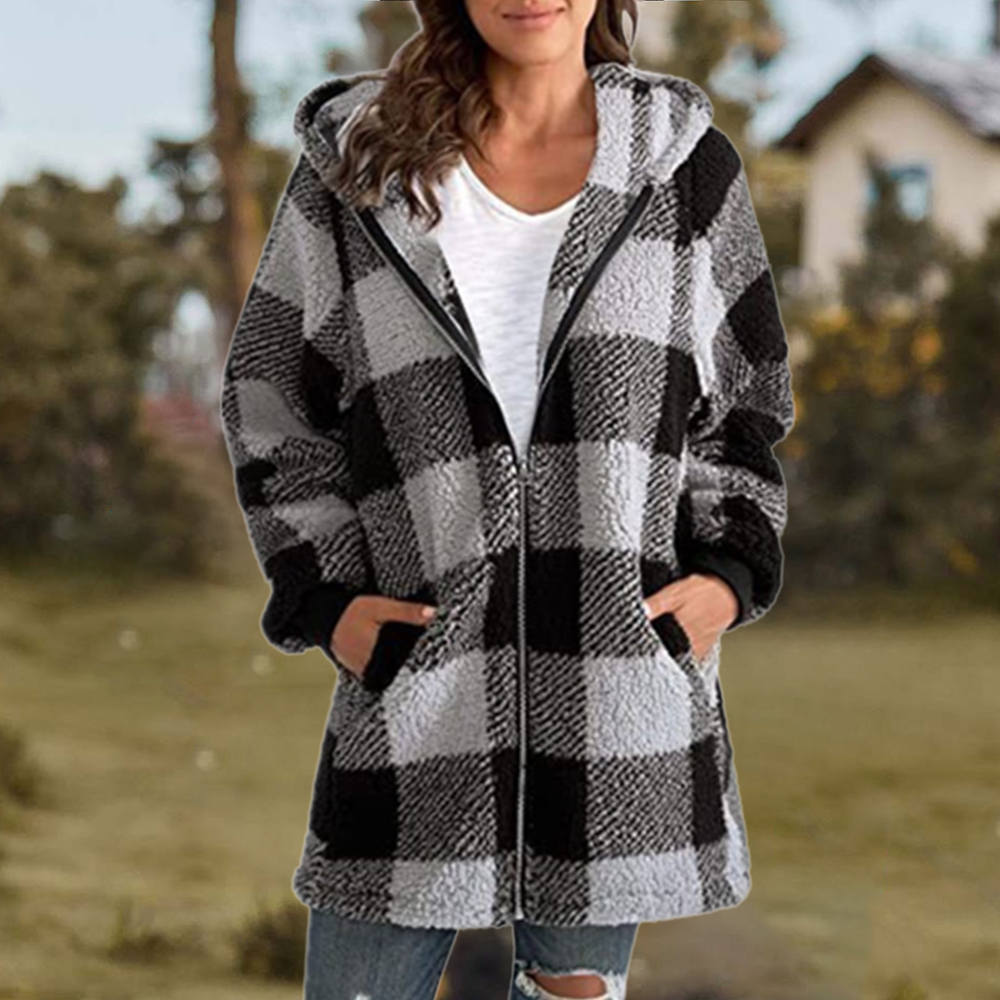 Women Oversized Hoodie Plaid Loose Overcoat