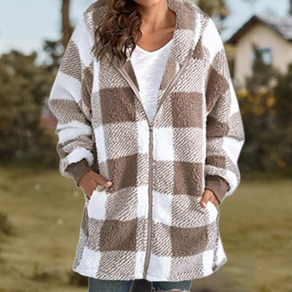 Women Oversized Hoodie Plaid Loose Overcoat