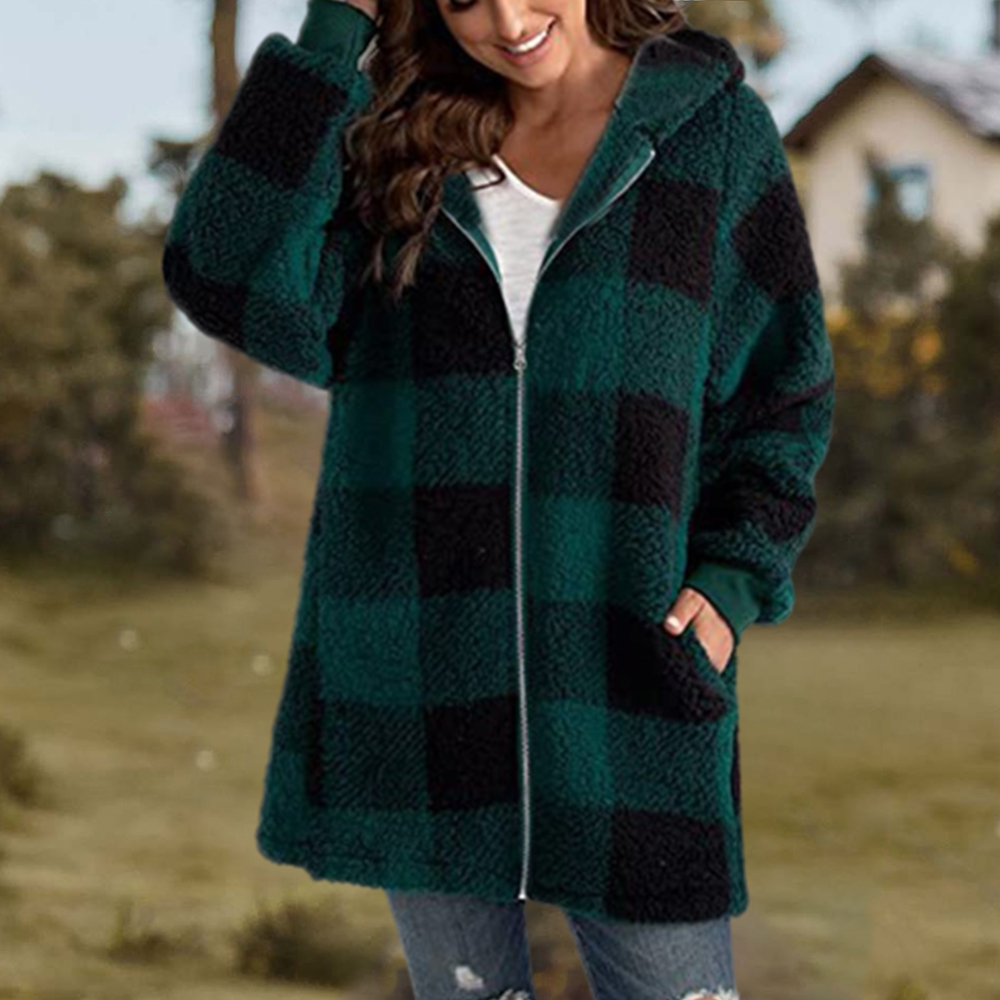 Women Oversized Hoodie Plaid Loose Overcoat
