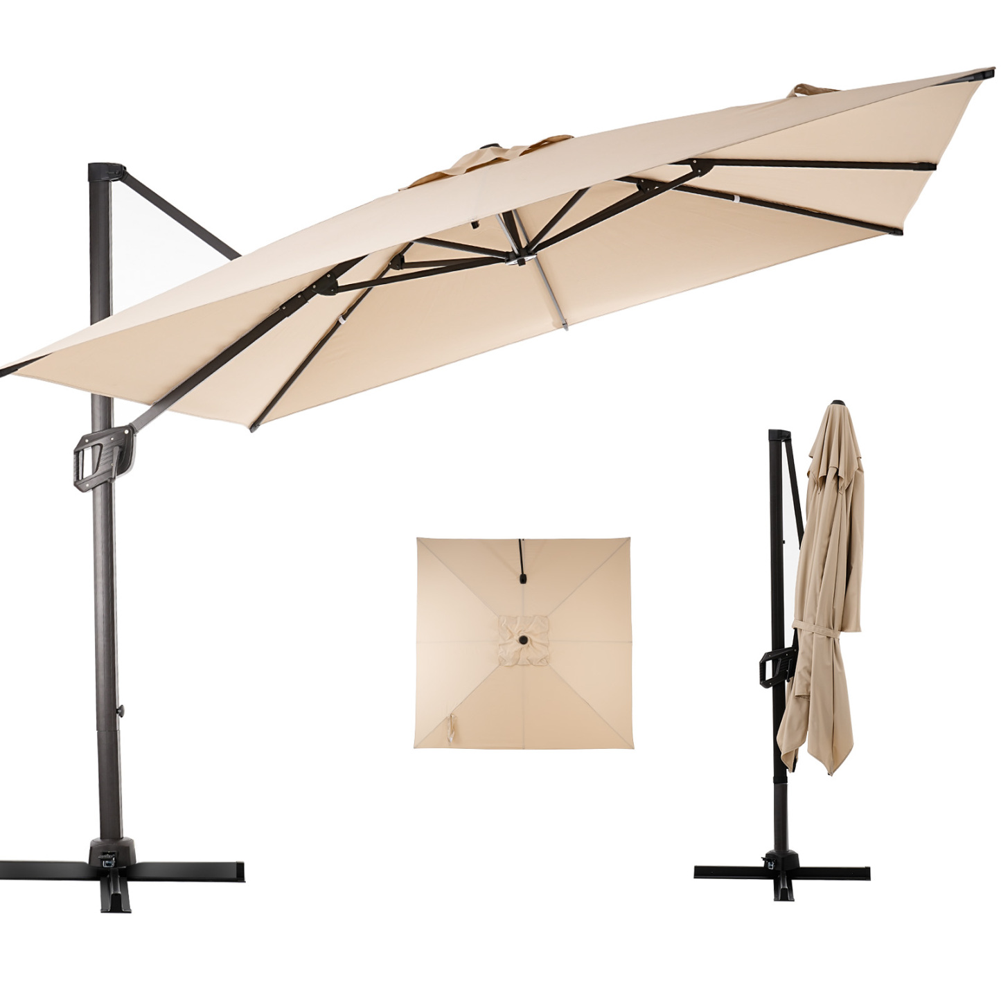 HOMSHADE Square and Rectangle Outdoor Cantilever Telescopic Umbrella