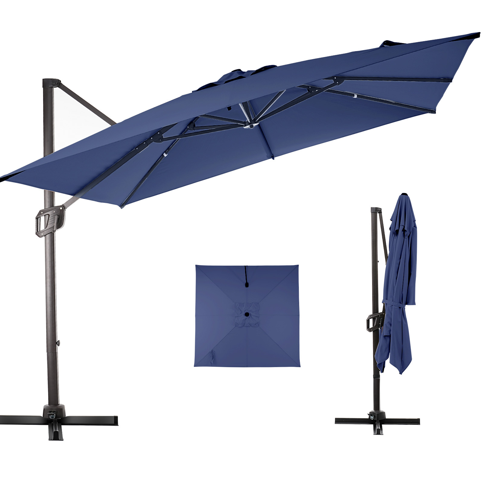 HOMSHADE Square and Rectangle Outdoor Cantilever Telescopic Umbrella