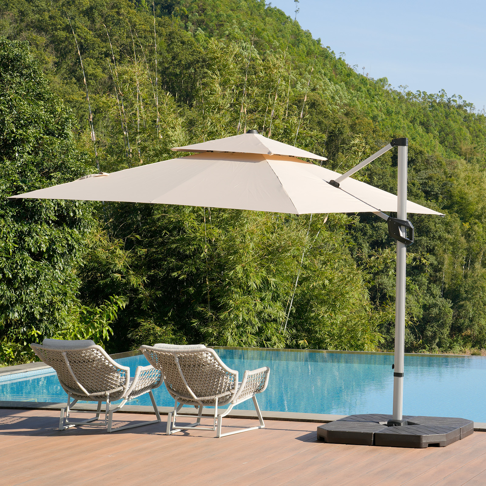 HOMSHADE Aluminum Outdoor Patio Umbrella Square Cantilever Telescopic Umbrellas