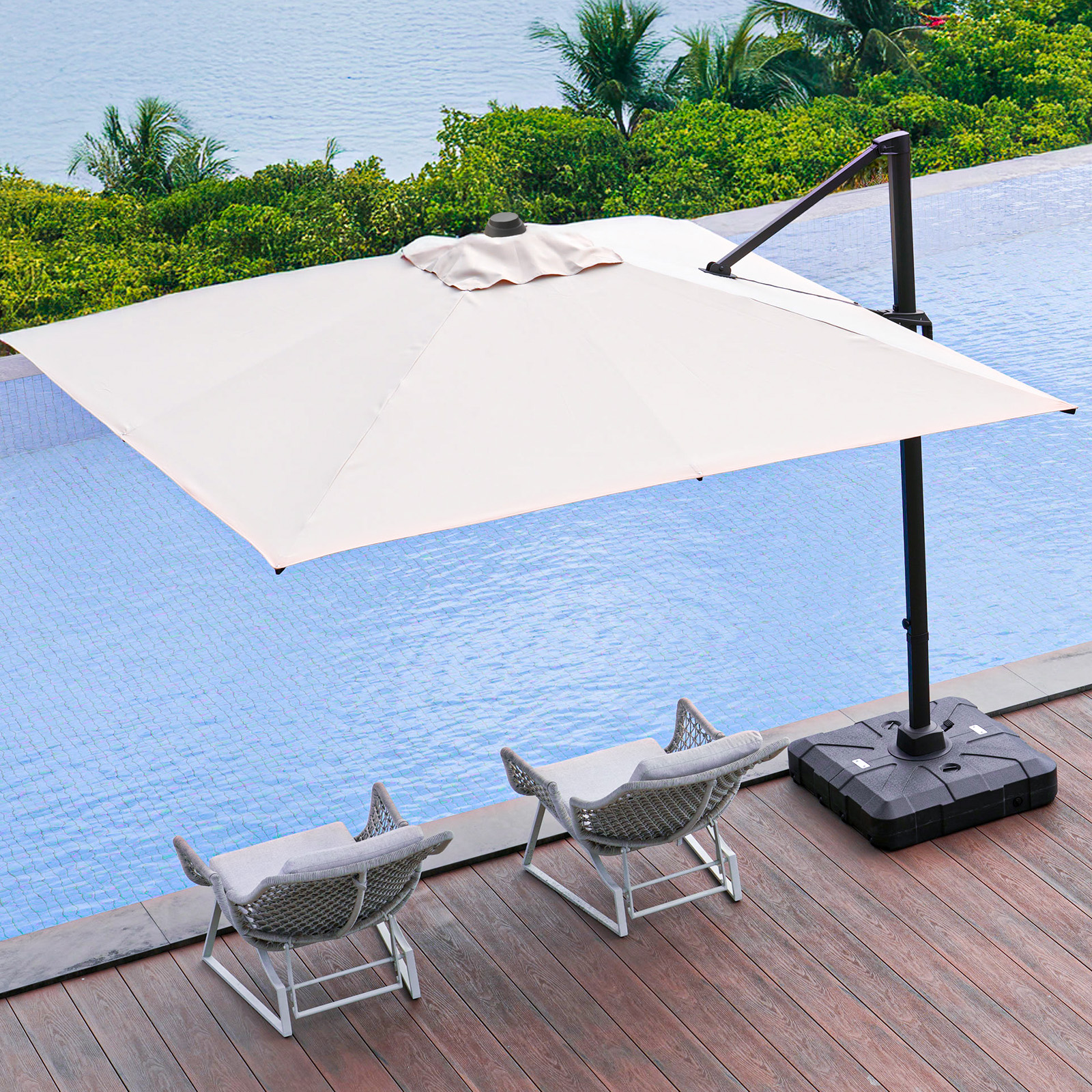 HOMSHADE Square and Rectangle Outdoor Cantilever Telescopic Umbrella