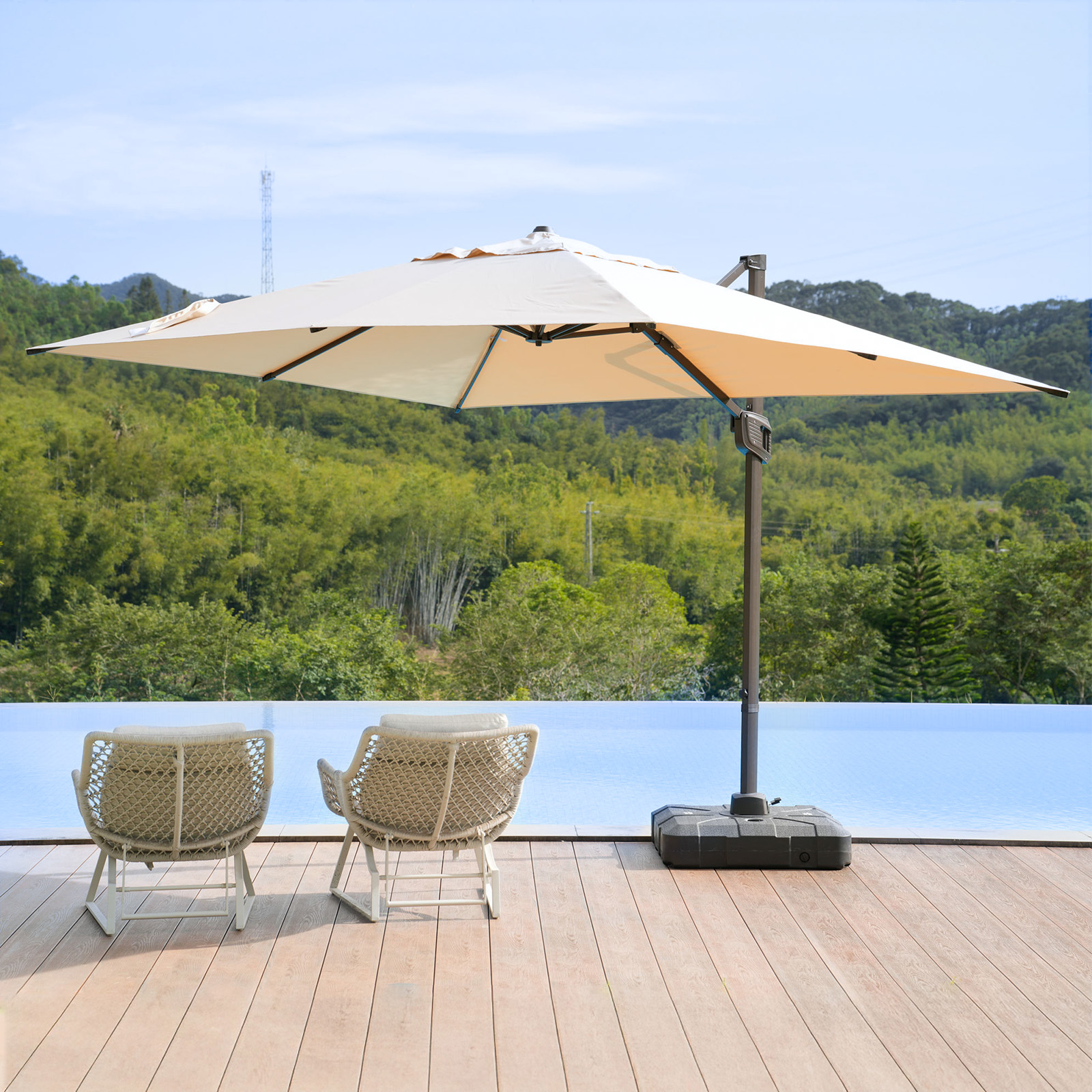 HOMSHADE Square and Rectangle Outdoor Cantilever Telescopic Umbrella