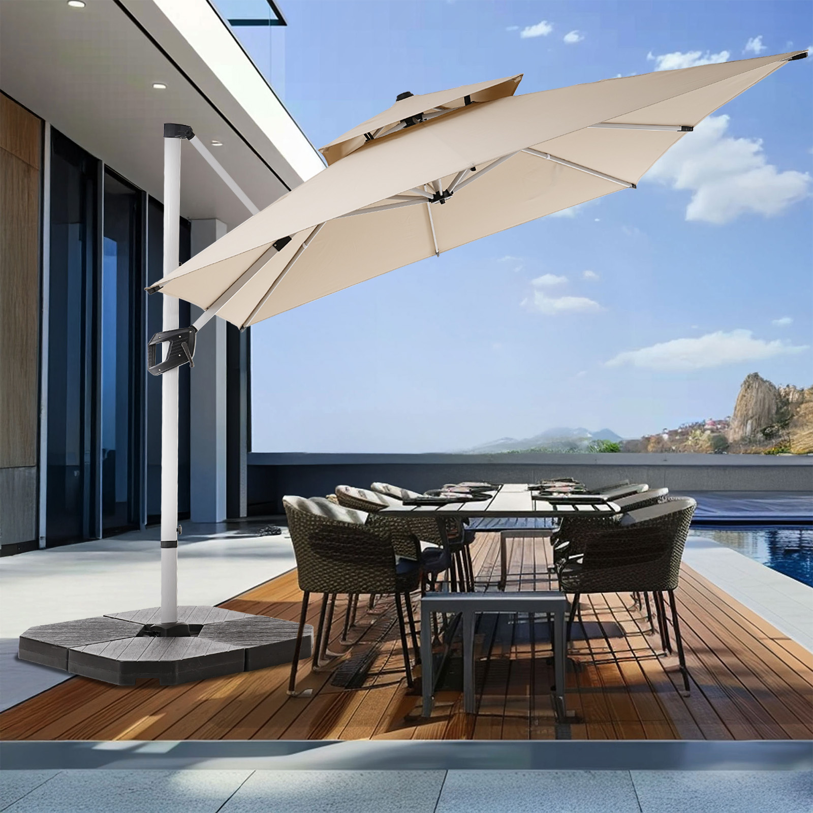 HOMSHADE Aluminum Outdoor Patio Umbrella Square Cantilever Telescopic 