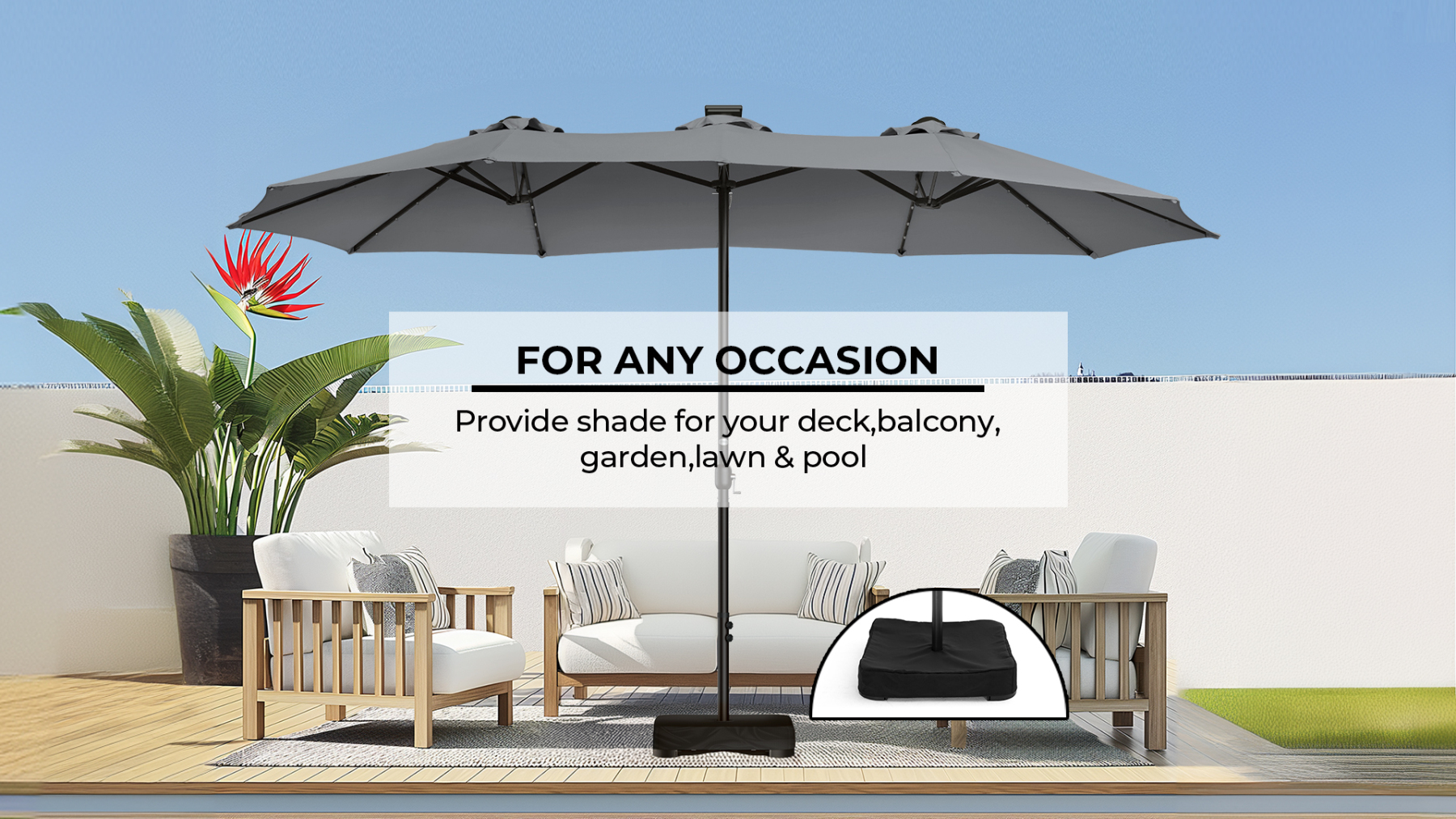 HOMSHADE 15'x 9' Double-Sided Patio Umbrella base