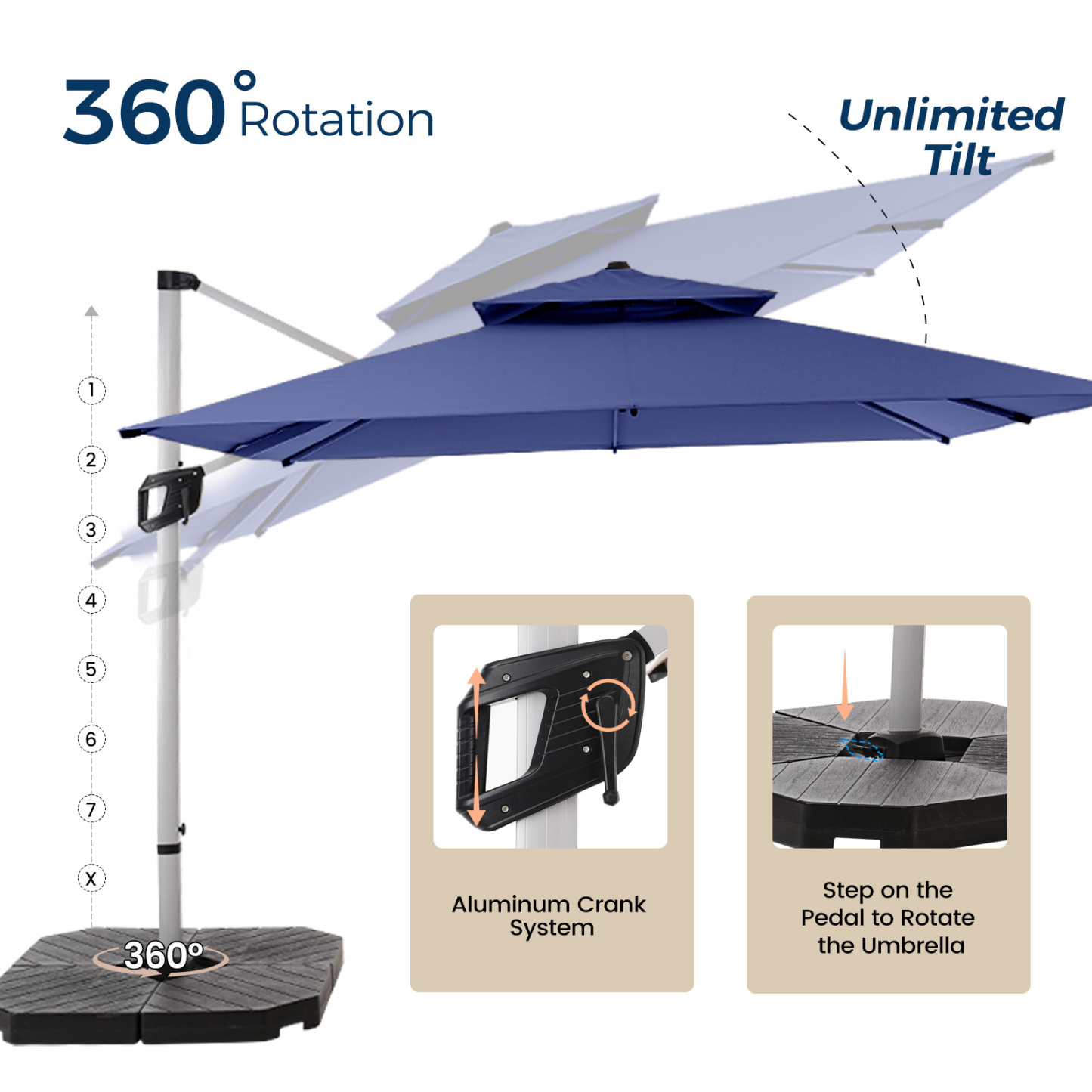 HOMSHADE Upgraded Rectangle Offset Roman Umbrella